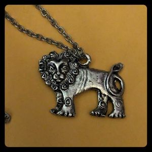 Vintage Silvertone Lion Necklace marked Italy